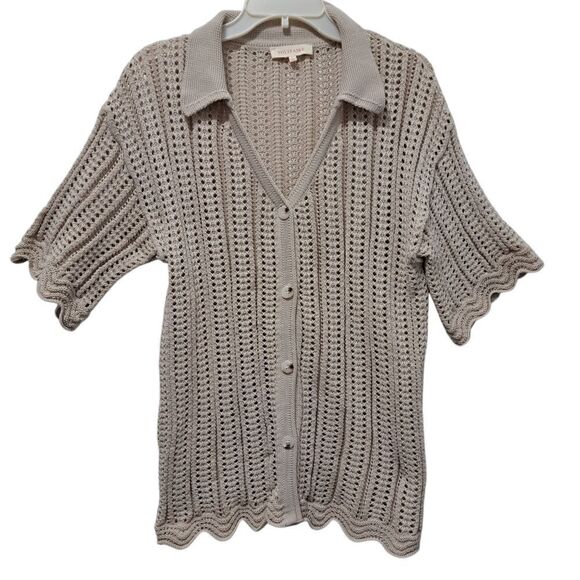 Solitaire 2 Piece Set Crochet Boho Knit Top/Pants Cover Up Large Oatmeal NWT - Picture 4 of 17